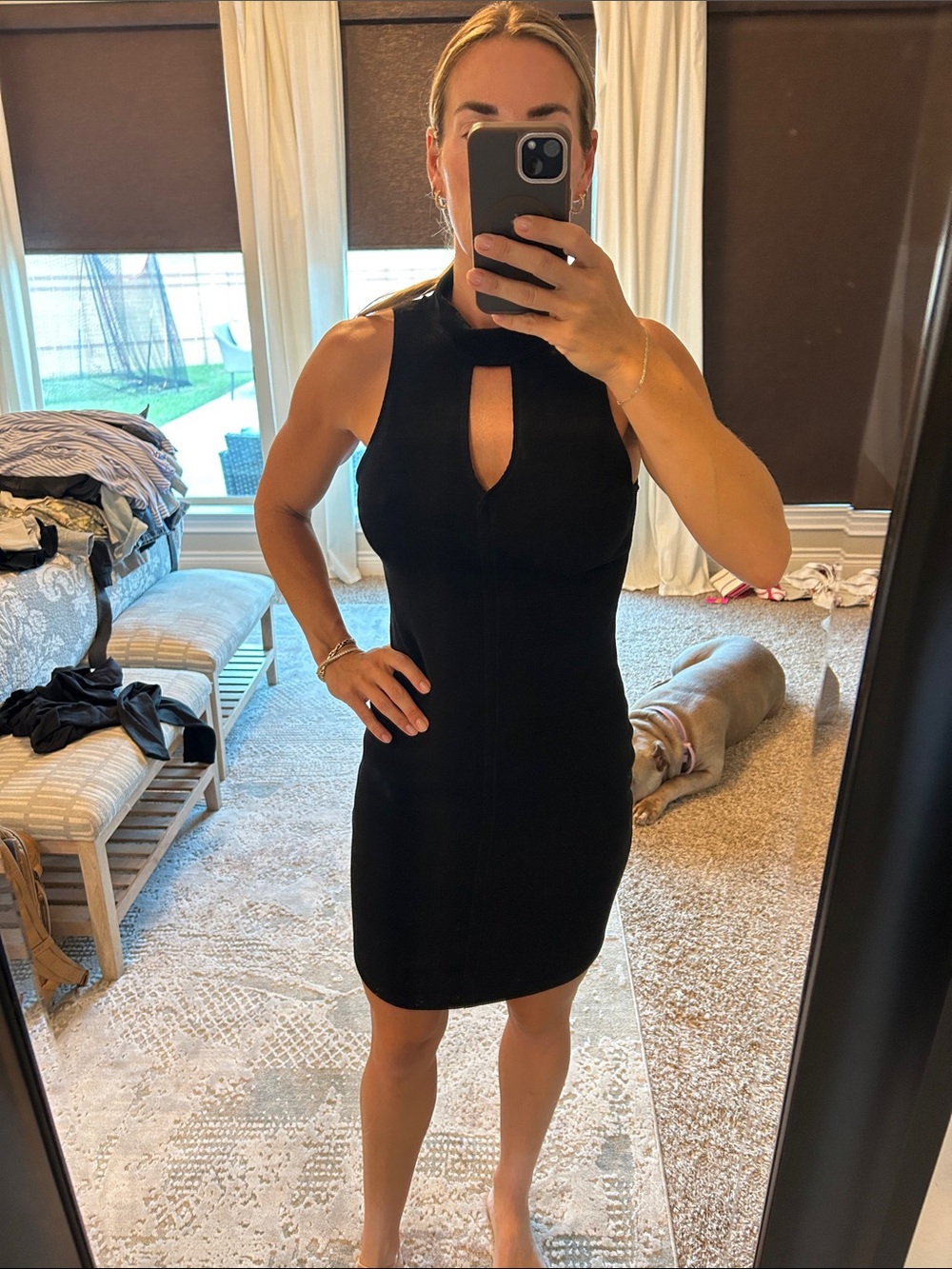 Astr Sleeveless Black Mini Dress with Keyhole